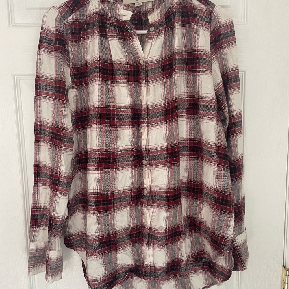 LOFT Burgundy and White Plaid Shirt